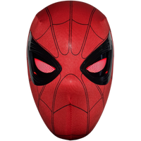 Spiderman mask with red eyes on a transparent background